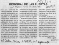 Memorial de las puertas  [artículo] Omar López.