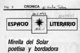 Mirella del Solar poetisa y bordadora  [artículo] Gabriel Rodríguez.