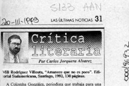 Mili Rodríguez Villouta, "Amanece que no es poco"  [artículo] Carlos Jorquera Alvarez.