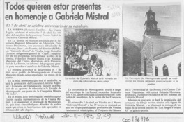 Todos quieren estar presentes en homenaje a Gabriela Mistral  [artículo] Rolando Castillo.