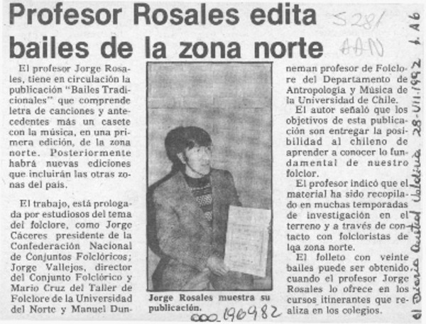 Profesor Rosales edita bailes de la zona norte  [artículo].
