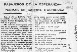 Pasajeros de la esperanza, poemas de Gabriel Rodríguez  [artículo] José Flores Leiva.