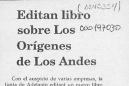 Editan libro sobre los orígenes de Los Andes  [artículo].