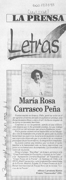 María Rosa Carrasco Peña  [artículo] Alfonso Larrahona Kästen.