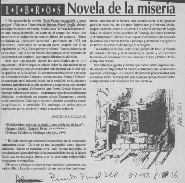 Novela de la miseria  [artículo] Antonio J. Salgado.