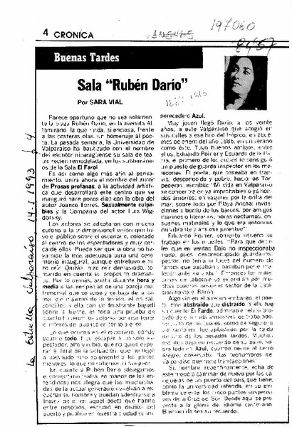 Sala "Rubén Darío"  [artículo] Sara Vial.