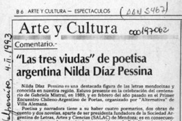 "Las tres viudas" de poetisa argentina Nilda Díaz Pessina  [artículo] Pedro Mardones Barrientos.