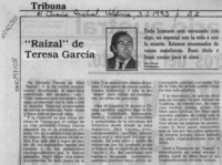 "Raizal" de Teresa García  [artículo] Víctor Fernández.
