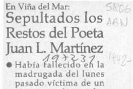 Sepultados los restos del poeta Juan L. Martínez  [artículo] Audénico Barría Navarro.