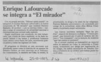 Enrique Lafourcade se integra a "El mirador"  [artículo].