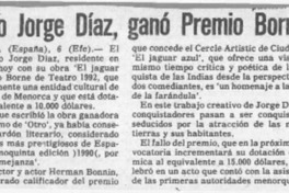 Chileno Jorge Díaz, ganó Premio Borne  [artículo].