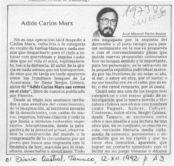 Adiós Carlos Marx  [artículo] Juan Manuel Fierro Bustos.