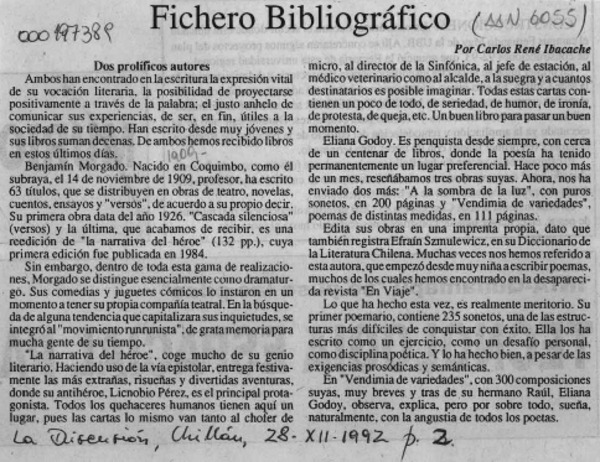 Fichero bibliográfico  [artículo]Carlos René Ibacache.