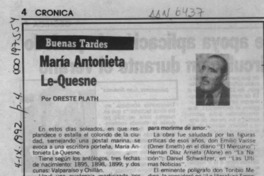 María Antonieta Le-Quesne  [artículo] Oreste Plath.
