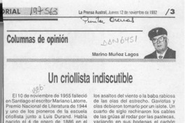 Un criollista indiscutible  [artículo] Marino Muñoz lagos.