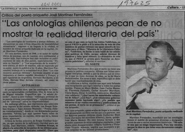 "Las Antologías chilenas pecan de no mostrar la realidad literaria del país"  [artículo].