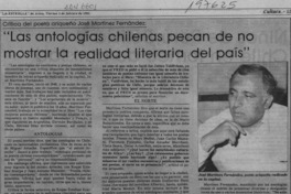"Las Antologías chilenas pecan de no mostrar la realidad literaria del país"  [artículo].