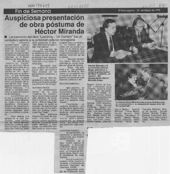 Auspiciosa presentación de obra póstuma de Héctor Miranda  [artículo].