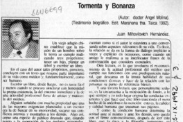Tormenta y bonanza  [artículo] Juan Mihovilovic Hernández.