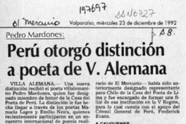 Perú otorgó distinción a poeta de V. Alemana  [artículo].