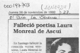 Falleció poetisa Laura Monreal de Ascuí  [artículo].