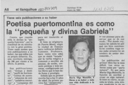 Poetisa puertomontina es como la "pequeña y divina Gabriela"  [artículo].