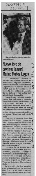 Nuevo libro de crónicas lanzará Marino Muñoz Lagos  [artículo].