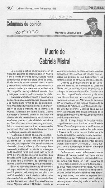 Muerte de Gabriela Mistral