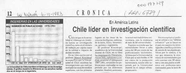 Chile, líder en investigación científica  [artículo].