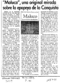 "Maluco", una original mirada sobre la epopeya de la Conquista  [artículo] J. G. H.