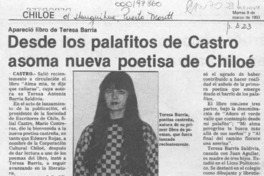 Desde los palafitos de Castro asoma nueva poetisa de Chiloé  [artículo].