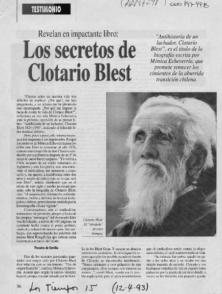 Los secretos de Clotario Blest  [artículo] Patricio Martínez.