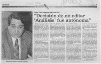 Decisión de no editar "Análisis" fue autónoma  [artículo] Patricia Andrade.