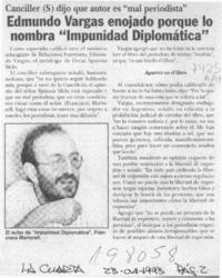 Edmundo Vargas enojado porque lo nombra "Impunidad diplomática"  [artículo].