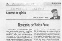Recuerdos de Violeta Parra  [artículo] Marino Muñoz Lagos.