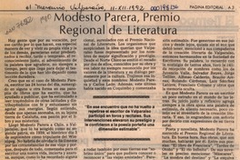 Modesto Parera, Premio Regional de Literatura  [artículo] Hugo Rolando Cortés.