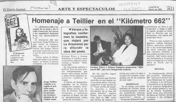 Homenaje a Teillier en el "Kilómetro 662"  [artículo].