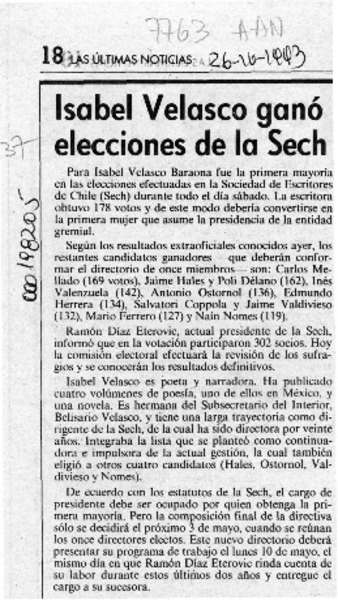 Isabel Velasco ganó elecciones de la Sech  [artículo].