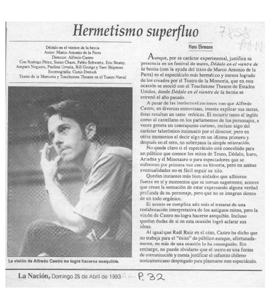 Hermetismo superfluo  [artículo] Hans Ehrmann.