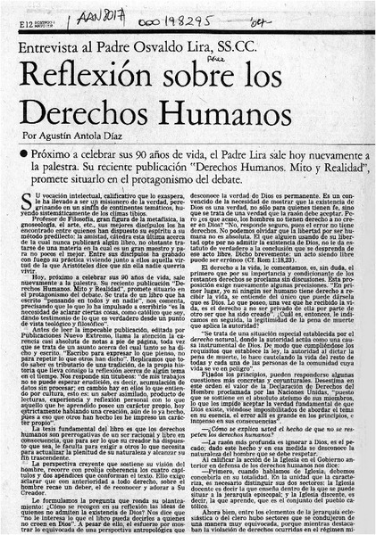 Reflexión sobre los derechos humanos  [artículo] Agustín Antola Díaz.