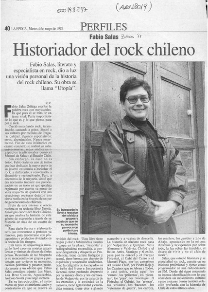 Historiador del rock chileno  [artículo] R. V.