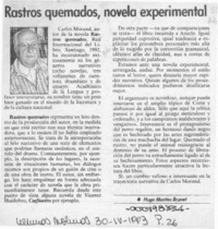 Rastros quemados, novela experimental  [artículo] Hugo Montes Brunet.