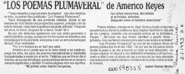 "Los poemas plumaveral" de Américo Reyes  [artículo] Isabel Gómez Muñoz.