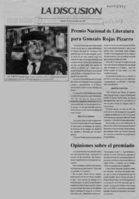 Premio Nacional de Literatura para Gonzalo Rojas Pizarro  [artículo].