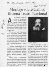 Montaje sobre Galileo estrena Teatro Nacional  [artículo].