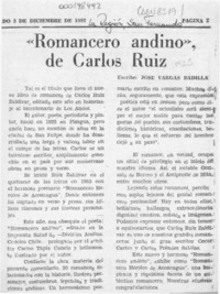 "Romancero andino", de Carlos Ruiz  [artículo] José Vargas Badilla.