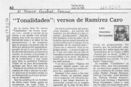 "Tonalidades", versos de Ramírez Caro  [artículo] Luis Anselmo Hernández.