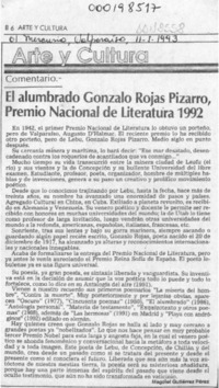 El alumbrado Gonzalo Rojas Pizarro, Premio Nacional de Literatura 1992  [artículo] Magdiel Gutiérrez Pérez.
