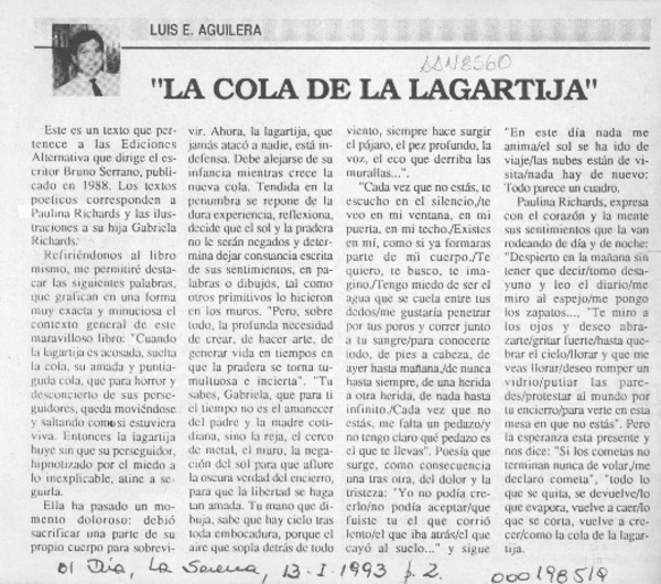 "La cola de la lagartija"  [artículo] Luis E. Aguilera.