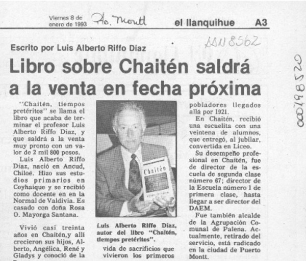 Libro sobre Chaitén saldrá a la venta en fecha próxima  [artículo].